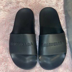 Balenciaga black logo platform slides